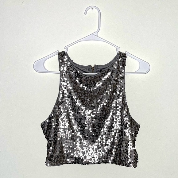 Express silver sequin crop top size S - Picture 1 of 5